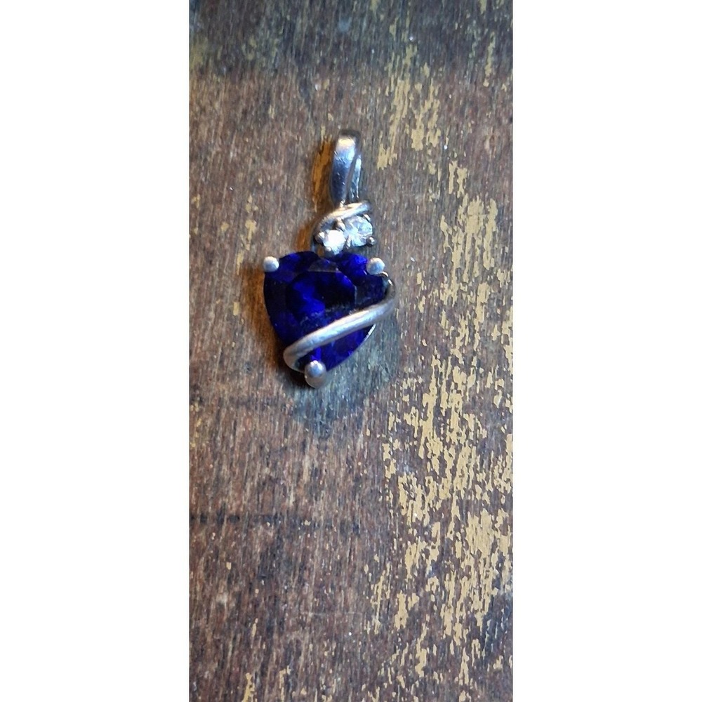 925 Sterling Silver Vintage Pendant Midnight Blue Sapphire